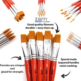 ZEM Brush CLB-5 Classroom Artist Brush Box Set | Wash - Rounds - Flats - Liner 72 pcs