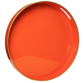Spsyrine Round Orange Decorative Tray, 13" Plastic Serving Table Tray with Handles for Breakfast, Round Modern Ottoman Tray for Coffee Table, Bathroom, Kitchen, Living Room