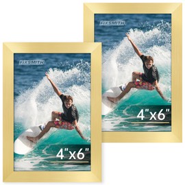 FIXSMITH 4x6 Picture Frame Set of 2, Gold Picture Frames Collage for Tabletop or Wall Display, Photo Frame 4x6 with HD Plexiglass