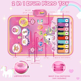 Lobyoh Toys for 1 Year Old Girl, 2 in 1 Music Mat Piano Playmat Toddler's Drum Toy, Princess Gifts for Girls 1 2 3 4 5 Year Old