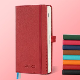 IN-LUXPRO 2025-2026 Academic Diary A6 Week to View (16.4x9.6 cm) Hardback 18 Months (Jul'25 - Dec'26) Weekly & Monthly Planner with Month Tabs & Pocket,Expenses/Note Pages,PU Leather(Red)