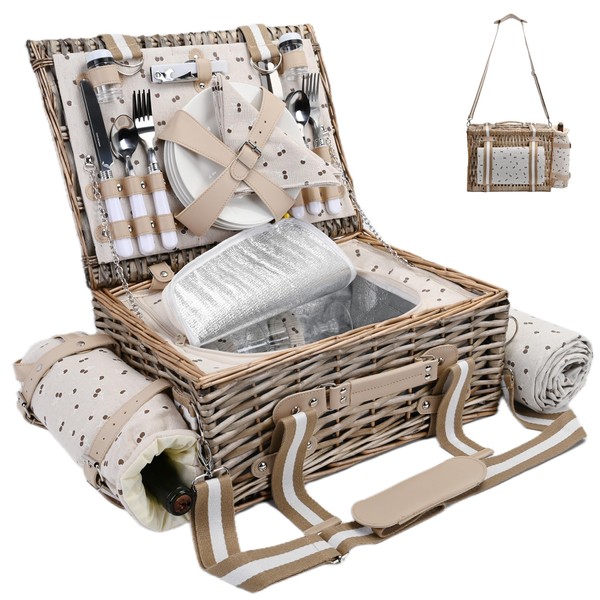 Picnic Basket Set for 4 with Insulated Liner and Waterproof