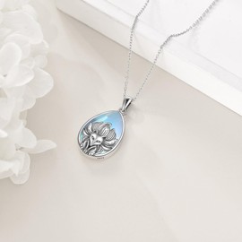 VONALA Teardrop Moss Agate/Turquoise/Moonstone/Larimar Mermaid/Fox/Cat Necklace Sterling Silver Pendant Necklace Jewellery Gifts for Women Girls, Sterling Silver