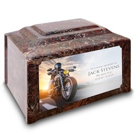 GetUrns Devotion Ruby Adult Cremation Urn for Human Ashes I Motorcycle UV Printing Cultured Marble Urns for Male and Female I 200lbs