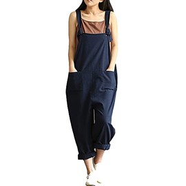 Aedvoouer Women's Overalls Jumpsuits Plus Size Wide Leg Loose Linen Baggy Bib Pants,M,A-Blue