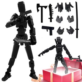 kykake Action Figure, Robot Action Figure, 3D Printed with Full Articulation for Stop Motion Animation, Multi-Jointed Movable, Multiple Accessories, Desk Decoration(Assembly Completed) (black)