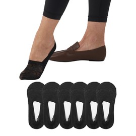 Zeltauto Women's Invisible Shoe Liner Anti Slip No Show Low Cut Lace Socks Casual Footies 4 Pairs (Black)(Size:M)