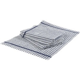 Terry Check 100% Cotton Pack of 5 Tea Towels Absorbent Checked Catering Kitchen Cloths (White with Blue Check)