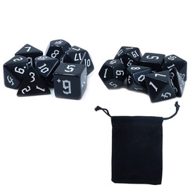 DollaTek 2 Sets Black Dice Polyhedral 7-Die Dice Set Compatible with Dungeons and Dragons DND Role Playing White Pattern