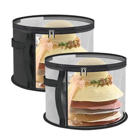 JBLJDWD 2PCS Hat Boxes with Lids, Hat Box, Compact Cap Storage Organizer for Travel & Home Use, Durable Non-woven Fabric, Classic Black and Gray, Fits Various Hats Styles