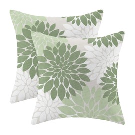 CXMEIFLY Sage Green White Pillow Covers 20x20 Inch Set of 2 Dahlia Floral Decor Throw Pillows Summer Modern Geometry Flower Outdoor Decorative Cushion Cases for Sofa Couch Bed Decorations