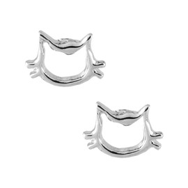 JewelryShop M p0259 Women's Titanium Earrings, Simple Earrings, Made in Japan, Cat Motif, Metal Allergies,