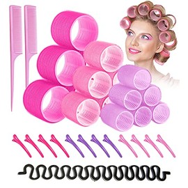 Rulos para Cabello，ZJTZJY Juego de Rodillos de Velcro con Accesorios，Rizador Pelo sin Calor，Rodillos de Velcro-3 Tamaños (33PCS)