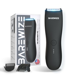 BAREWIZE Body Hair & Pubic Hair Trimmer for Men | Waterproof, USB-C Rechargeable, LED Light, Replaceable Ceramic Blade, Electric Ball Shavers, Manscape Kit, Mens Personal Groomer (Raven Black)