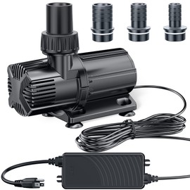 POPOSOAP 1600 GPH DC Pond Pump, Safe 24V Low Voltage Quiet Water Pump with AC/DC Converter, 4 Hose Adapters for Garden Ponds, Waterfall,Aquariums, Fountains, Water Features-P06000