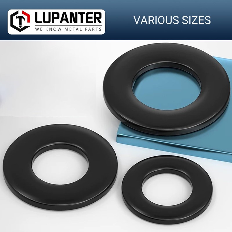 LUPANTER 5/16" Black Flat Washers 50 Pack Made of 18-8