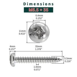 #12 x 1-3/8" Pan Head pan Head Wood Screws 25 Pcs 18-8 (304) Stainless Steel Pan Head Phillips Drive Self Tapping Screws, Bright Finish, No Coating, Fayeploo