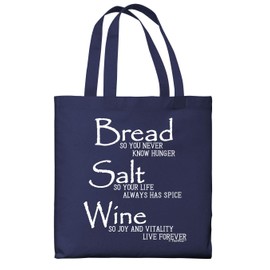 Bread Salt Wine Housewarming Gift For Women Wonderful Life Quote Bread Salt Wine Lightweight Navy Canvas Tote Bag