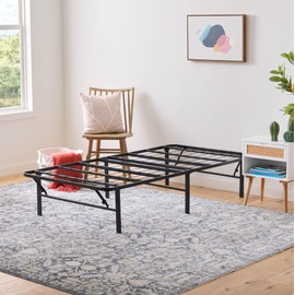 Linenspa Folding Metal Platform Bed Frame - No Box Spring Needed - Underbed Storage - Simple Tool Free Assembly - Mattress Foundation - 14" High - Traditional Design - Sturdy Steel - Twin Size