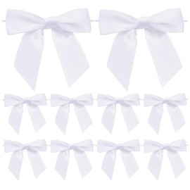 joycraft 50Pcs Twist Tie Bows, 3Inch White Satin Bows Ribbon, Pre Tied Gift Bows, Gift Wrap Bows, Treat Bags Bows, Mini White Bows, Small Bows Ribbon for Wedding, Birthday, Valentines, Motherday