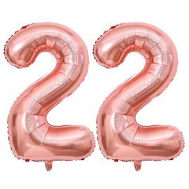 Rose Gold 22 Number Balloons, 40 Inch Giant Number 22 Balloons Foil Mylar Helium Rose Gold Number Balloons for 22th Birthday Party Supplies Anniversary Event Celebration Decorations