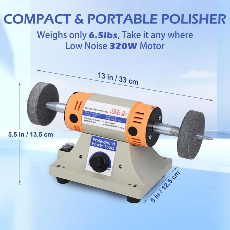 4" Jewelry Polisher - Adjustable Variable Speed Bench Buffer &