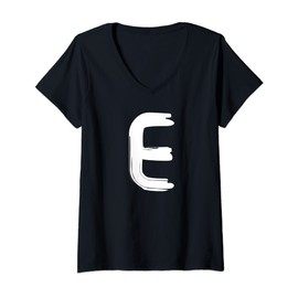Womens Creative Bold White Letter E - Design - Alphabet - Marker V-Neck T-Shirt