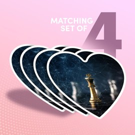 Vinyl Heart Stickers (Set of 4) 10cm - Chess Moves Board Game Skill Strategy for Laptops, Tablets, Luggage, Scrap Booking, Fridges #52706