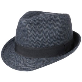 Lipodo Trilby Herringbone Unisex Fabric Hat Classic with Grosgrain Ribbon and Herringbone Pattern Trilby Hat Summer/Winter Fedora, black-blue