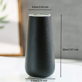 Vase Schwarz Matt, Kleine Vase Keramik Blumenvase, Vasen Wohnaccessoires & Deko für Wohnzimmer, Küche, Tisch, Zuhause, Büro, 6.5 x 20cm