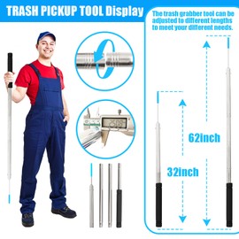 Frebuta Trash Picker Upper Grabber Extra Long,62 Inch Trash Pickup Tool Heavy Duty Stainless Steels Tip Lightweight Reinforcement Debris Nabber Litter Picker Grabber Durability Sponge Handle