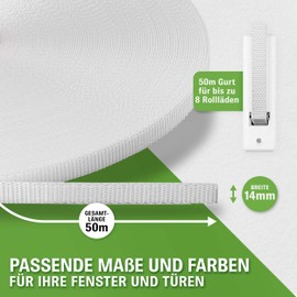 Grüntal® 50 m Roller Shutter Strap 14 mm 23 mm [Made in Germany] with Instructions - For up to 8 Roller Shutters [High Stability Thanks to Double Selveds] - Quick Roller Shutter Strap Change