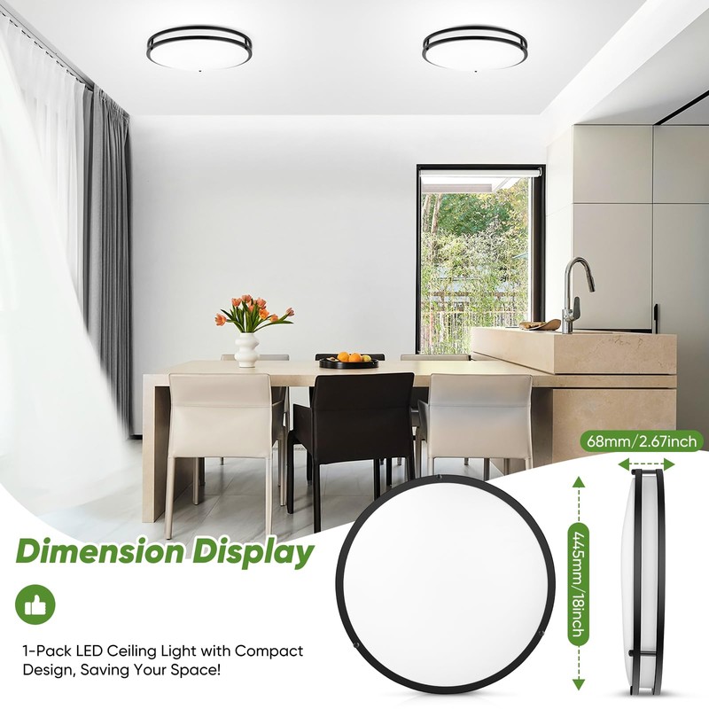 18inch LED Flush Mount Ceiling Light, 50W 5600lm Bright Dimmable