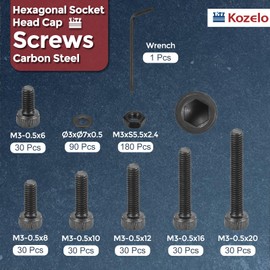 Kozelo 450 Pcs M3 Hex Socket Cap Bolt Nut Assortment Kit - [M3x6/8/10/12/16/20mm] Alloy Steel Full Threaded Black Oxide 12.9 Internal Hex Screws with Wrench for 3D Printer