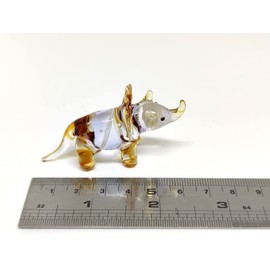 Sansukjai Triceratops Dinosaur Miniature Figurines Hand Blown Color Glass Art Animals Collectible Gift Home Decor, Purple Amber