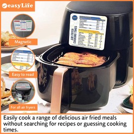 Easylife Set of 2 Magnetic Airfryer Cooking Guides (lrg 25.7 x 17.7cm / small 13.6 x 12cm). Air Fryer Cooking Guide Fridge Magnet with Times & Temps. Air Fryer Cheat Sheets Magnetic - Fully Guaranteed