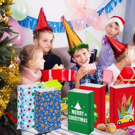 Kolldenn 120 Pcs Christmas Gift Bags Bulk 6 Styles Christmas Treat Bags 9.5 x 5.1 x 3.15 Inch Paper Goodie Pouches for Gifts Candy Snacks Lunch Holiday Party Supplies(Cute)