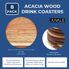 Acacia Wood Drink Coasters (Dark Brown, 8 Pack)