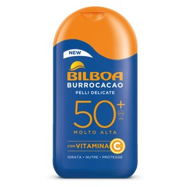 Bilboa Burrocacao Latte Solare SPF 50+, Protezione Solare Molto Alta per Pelli Sensibili, Formula con Vitamina C, Idrata, Nutre e Protegge,Dermatologicamente Testato, 200 ml