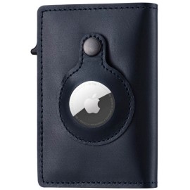 TNE Airtag Wallet Case Genuine Leather Credit Card Holder Magnetic Air Tag Cover - Blue