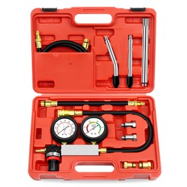 YSTOOL Cylinder Leak Down Tester Automotive Kit Gasoline Engine Compression Dual Gauge Leakdown Detector Tool Set for Pressure Check & Leakage Rate Test with Extension Rod Red