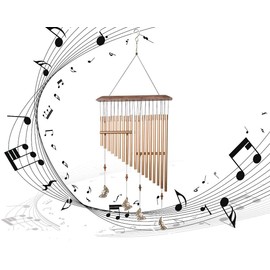 fengzhiyin 18 Pipes Classic Solid Wood Metal Aluminum Pipe Wind Chimes Hanging Decoration, Craft Gifts, Balcony, Bedroom, Garden, Shop Wind Bell Hanging Decoration. (Golden 18)
