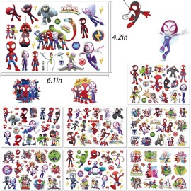 BUYUP 8 Sheets Temporary Tattoos Stickers Spider Birthday Party Supplies Favors Decorations for Classroom School Rewards Carnival Christmas Prizes for Boys Girls