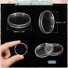 sourcing map 20 Pcs 35mm Silver Dollar Coin Holders, Plastic Coin Capsule Covers Acrylic Clear Round Coin Collection Supplies Container for Silver Coin Protectors or NFC Tag