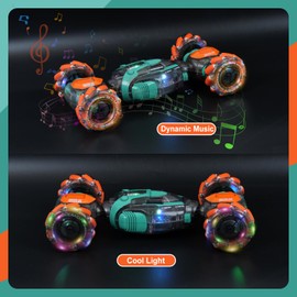 QPOU Gesture Sensing RC Stunt Car for Kids - 2.4Ghz Remote & Hand-Controlled Toy, Birthday Gifts for Boys 6 7 8 9 10 11 12 Year Old, Twist Off-Road Vehicle with Lights & Music