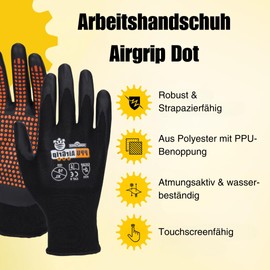 WORKPOWER Airgrip Dot Work Gloves for Men - Non-Slip Gloves with PPU Coating - Available in Sizes 8 (Black/Orange)