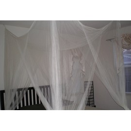 OctoRose Four Post Mosquito Net for Bed Canopy -Fits Queen, King, California King Beds-Indoor & Outdoor Use- Cream