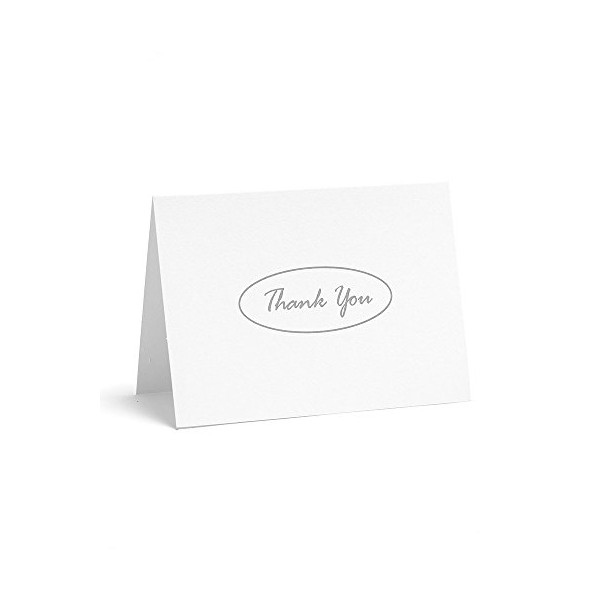 Gartner Studios Silver Script Oval Thank You Cards with Envelopes, Blank Interior, Silver Foil on White, 3.5” x 5”, 20 Count