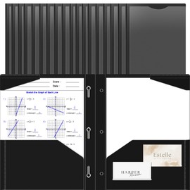 Briartw Heavy Duty Plastic Pocket Folder with Prongs for Stationery, 18 Pack, Black File Folders with Clear Front Pocket, 2 Pockets and 3 Prongs, 2 Card Slots, Pocket Folders