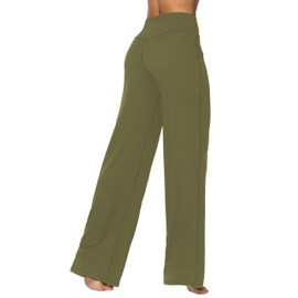Sunzel Wide Leg Pants Women High Waist Yoga Pants with Pockets Stretch Loose Comfy Casual Lounge Sweatpants 32" Inseam Martini Olive X-Small